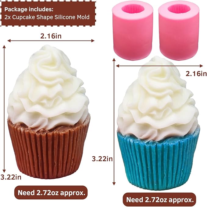 Wehous 2PCS Silicone Candle Mold, Cupcake Shape Soap Mold Resin Candle Mold for Epoxy Casting 3D Cute Ice Cream Chocolate Fondant Cake Mould for DIY Dessert Candle Soap Wax Resin Clay Craft Home Decor
