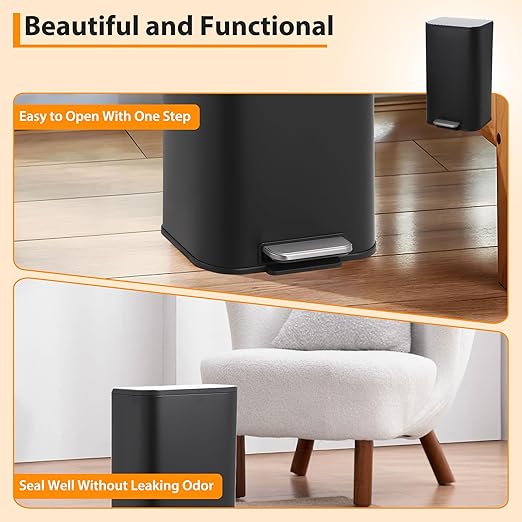 LinTimes Stainless Steel Step Trash Can 8 Gallon (30L) - Soft-Closing Lid, Foot Pedal Operated, Removable Basket,Design for Kitchen, Office, Living Room