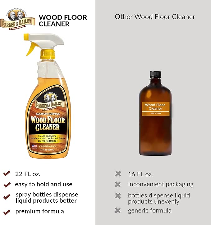 Parker & Bailey Wood Floor Cleaner – Use on Hardwood, Laminated or Faux Finished Floors. Shine Restorer Protector, Surface Cleaner Supplies Home Improvement, Natural Look, Cuts Grease 22 Oz