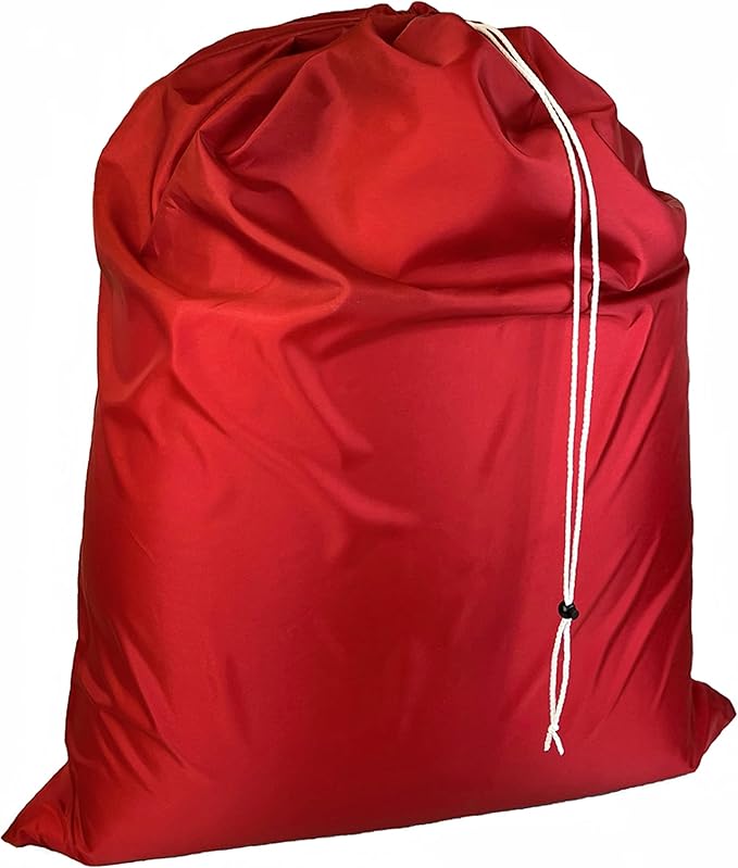 Laundry Bag with Locking Closure Drawstring – Extra Large Heavy Duty 100% Nylon, Large & Foldable Clothes Sack – Lightweight Dirty Laundry Organizer for Travel, Dorm, Gym – L 40" x H 50" (RED)