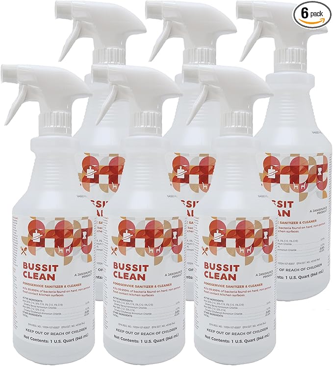 Bussit Clean Food Surface Sanitizer & Cleaner, Kills 99.9% of Kitchen Bacteria, Quart (6 Pack)