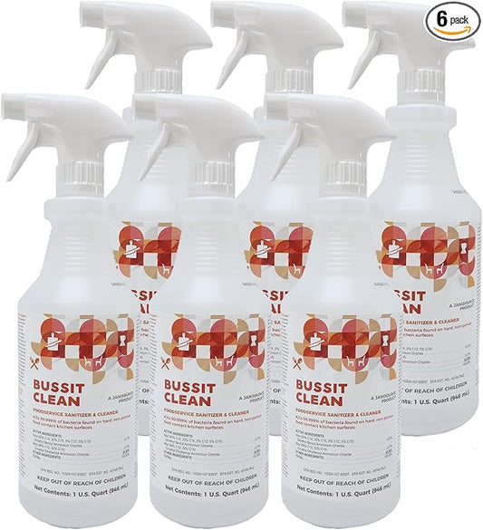 Bussit Clean Food Surface Sanitizer & Cleaner, Kills 99.9% of Kitchen Bacteria, Quart (6 Pack)