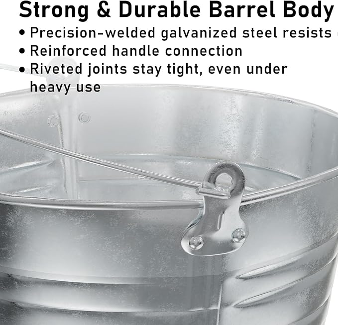 4 Gallon Galvanized Ice Bucket - Large Rustproof Metal Bucket Drink Tub with Wood Handles - 13" Beverage Bucket for Party BBQ Wedding Home Décor & Storage - 13"L x 13"W x 12"H - 4 Pack