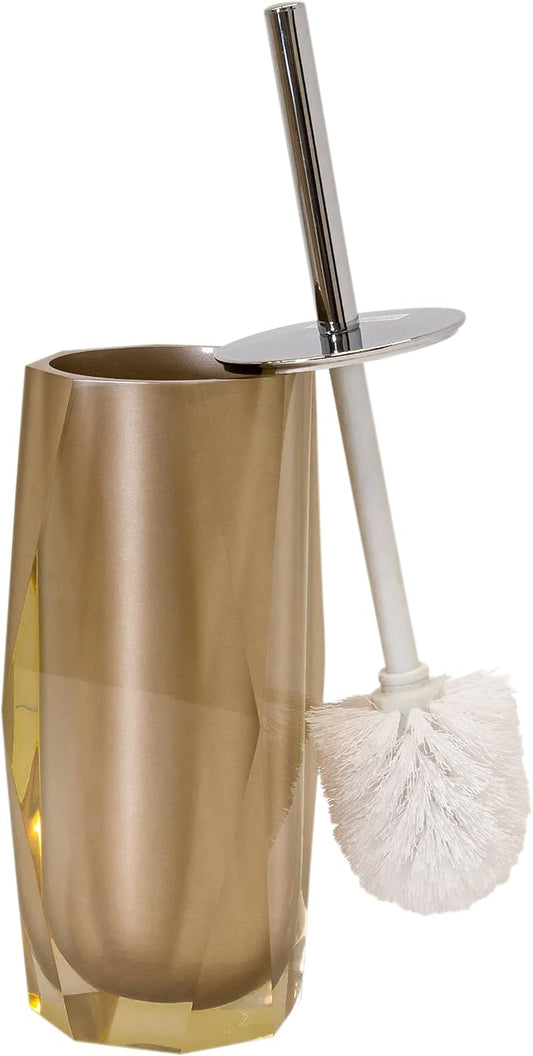 Faceted Toilet Brush, Durable Resin, Discreet Design, Stainless Steel Handle, for Stylish Bathroom Decor, Bronze, 4x16, Sold Individually
