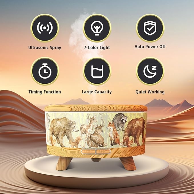 500ML Large Capacity Essential Oil Diffuser, Ultrasonic Aromatherapy Diffuser with 7 Color LED Lights with Remote Control, Cool Mist Humidifier, Timed Mist, Auto Shut-Off (Light Wood Grain)