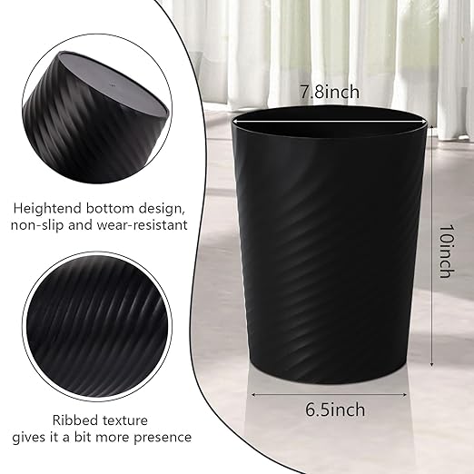UUJOLY Bathroom Small Trash Can with Trash Bag Plastic Garbage Can Round Waste Basket for Bathrooms, Laundry Room, Kitchens, Offices, Kids Rooms, Dorms, 1.8 Gallons, 3 Pack (Black)
