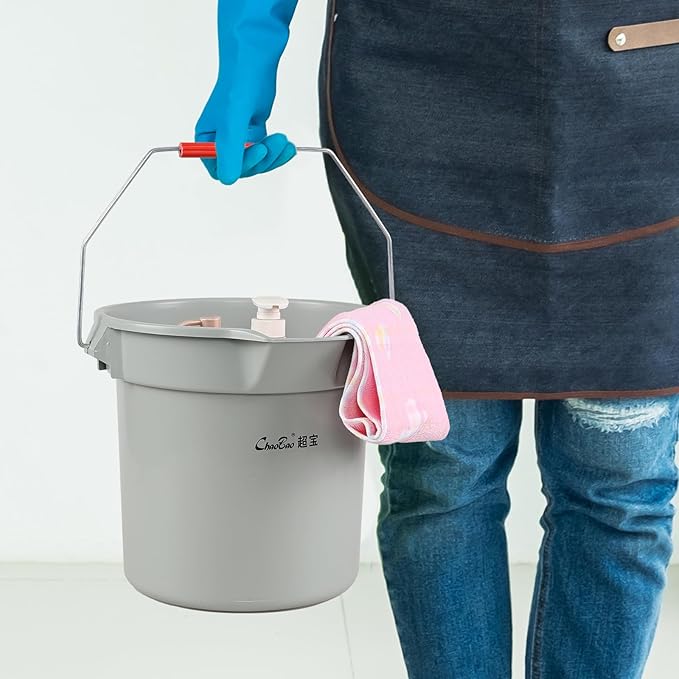 4 Pack Plastic 3.5 Gallon Round Utility Pail with Handle, Commercial Buckets, Gray