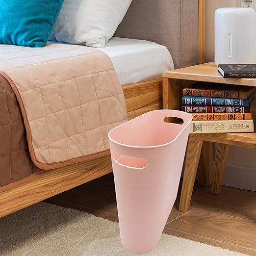 Small Trash Can Plastic Bathroom Wastebasket 3.2 Gallon Slim Garbage Container Bin with Handle for Home Kitchen Bathroom Bedroom Office, 2 Pack, Pink