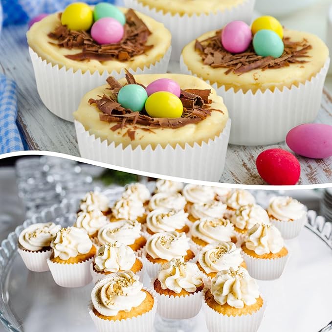 Uiifan Disposable Round Cupcake Liners Paper Baking Cups Wrappers Cupcake Paper Microwave Oven Safe Bakeware Mold for Snacks Cakes(White,50 Pcs)