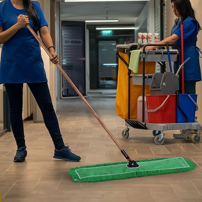 Matthew Cleaning 36'' Industrial Strength Cotton Dust Mop Refill Washable Replacement Heads for Residential & Commercial Use Fit Standard Dust Mop Frames, Hardwood, Concrete Floors Green 3 Pack