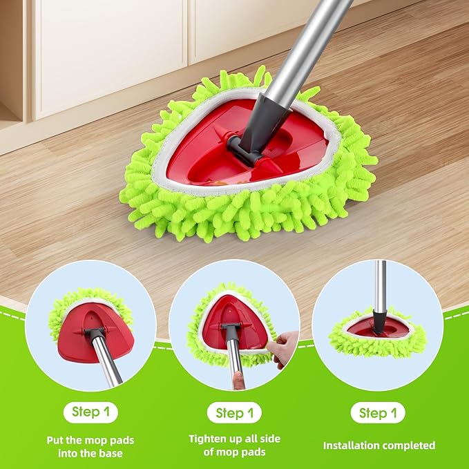 4 Pcs Spin Mop Heads Replacements & 4 Blue Mircofiber & 1 Brush & 2 Base &1 Handle Set for Ocedar Rinseclean 2-Tank System,Machine Washable Chenille Mop Replacement,Easy Cleaning for Bathroom,Kitchen