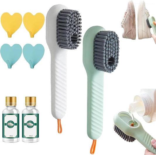 2 in 1 Multifunction Cleaning Brush, Multifunctional Cleaning Brush with Soap Dispenser, Liquid Filled laundry Brush, Household Cleaning Clothes Shoes Brush with Liquid Box (Green+White)
