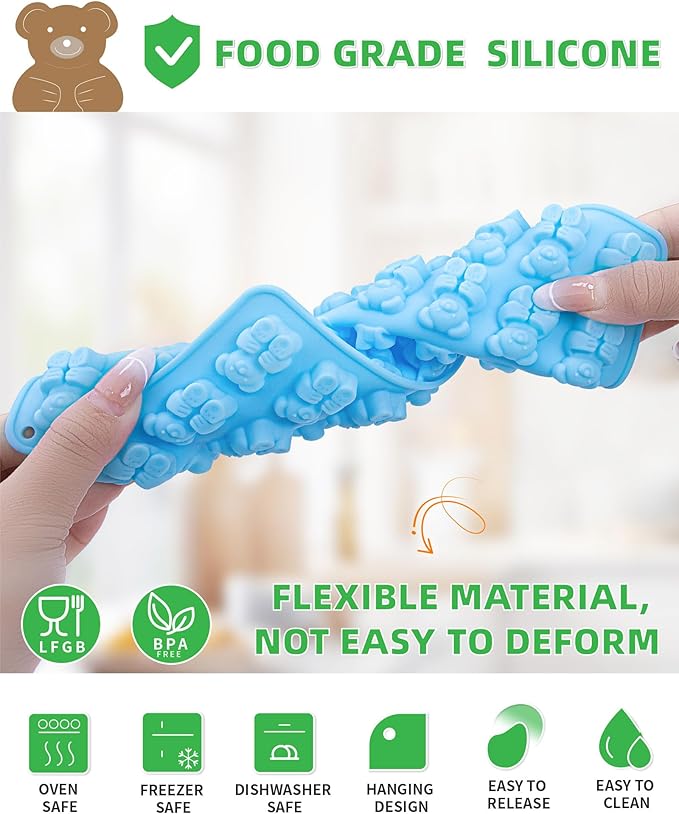 Gummy Bear Silicone Molds 4 PCS, KKDINDAN 2ML Chocolate Gummy Molds with 2 Droppers and 1 Cleaning Brush, BPA Free Food Grade Silicone Molds, Nonstick Candy Molds