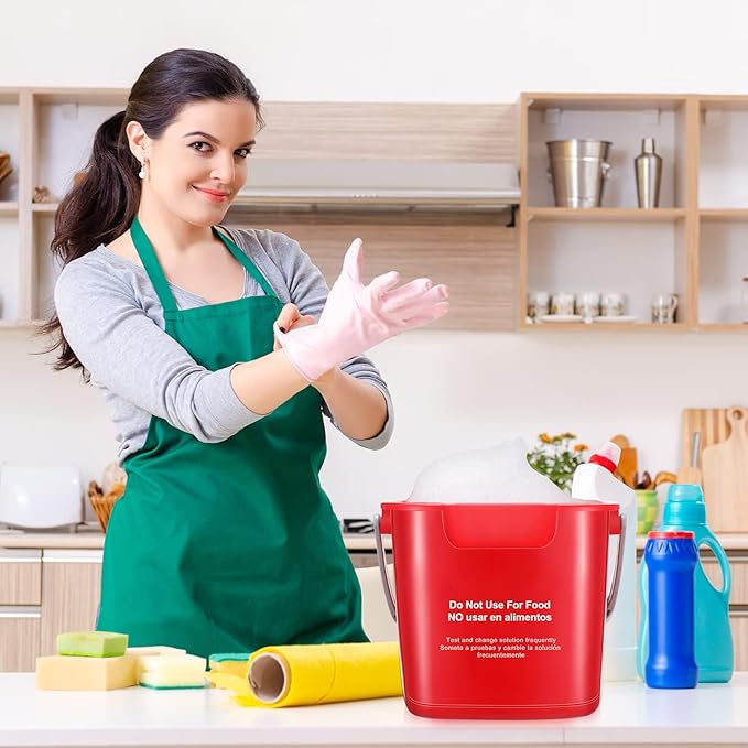 Roshtia 6 Pcs 3 Quart Cleaning Bucket Small Sanitizing Square Bucket Detergent Pail for Home Commercial Restaurant Kitchen Office School (Red)