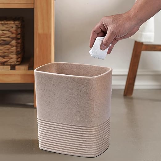 Beige Sand Stone Small Bathroom Trash Can 2 Gal(7 Liter), Heavy Sturdy Small Kitchen Garbage Can,Living Room Bedroom Trash Can, Decorative Wastebasket for Home, Garden, Office, Perfect for Toilet Side