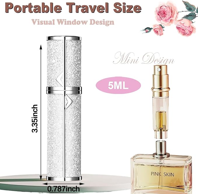 Travel Perfume Bottle Refillable,Perfume Travel Refillable Mini Spray Bottles Leather Cologne Dispenser, Portable Empty Spray Bottle Cologne Dispense Filling Atomizer 5ml (Silvery)