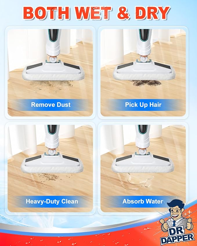 DR DAPPER 6 Pack SMP01 Steam Mop Pads Compatible with Kenmore SM2060 S200 Series – Floor Mops with Washable Pads, Multi-Surface Steam-Mop for Tile Vinyl Hardwood Floors