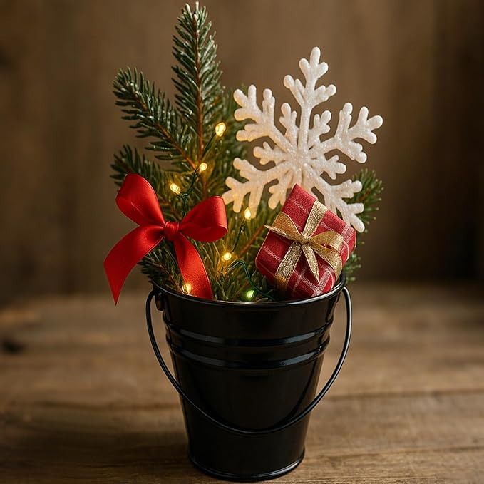 Sadnyy 12 Pcs 3.5in Small Metal Buckets with Handle, Mini Metal Pail Tin Galvanized Pail Container for Trick or Treat Flower Plant Craft Halloween Party Favors Garden Home Decoration (Black)