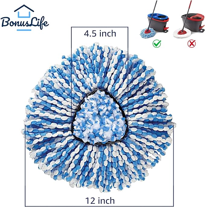BonusLife 4 Pack Mop Refills and 1 Head Base Part for O-Ceda RinseClean Spin 2-Tank System - Easy Cleaning Microfiber Replacement