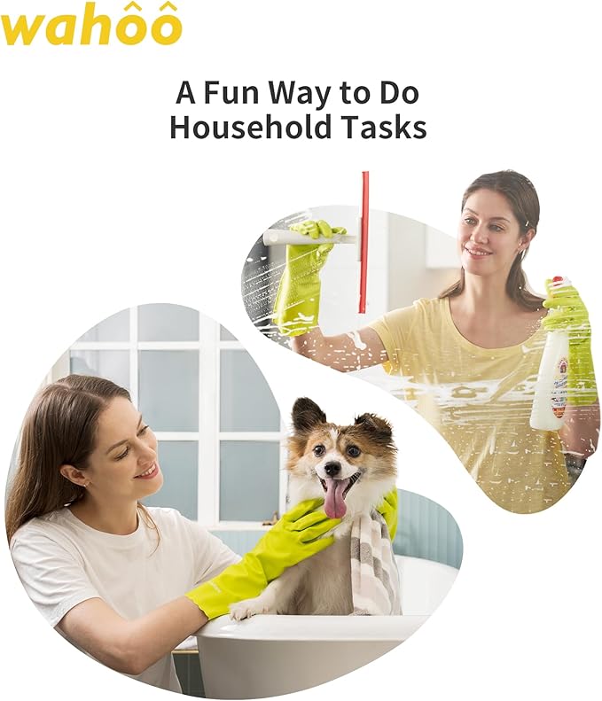 wahoo Skin-Friendly Cleaning Gloves, Cotton Flocked Lined Dishwashing Gloves, Reusable, Non-Slip, Waterproof, Bud Tender, Small