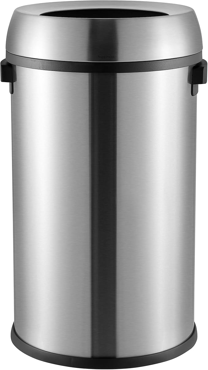 happimess HPM1015A Chuck Kitchen/Office 17.2-Gallon Open-Top Trash Can, Modern, Minimalistic, Fingerprint Proof for Home, Kitchen, Laundry Room, Office, Bedroom, Bathroom, Chrome