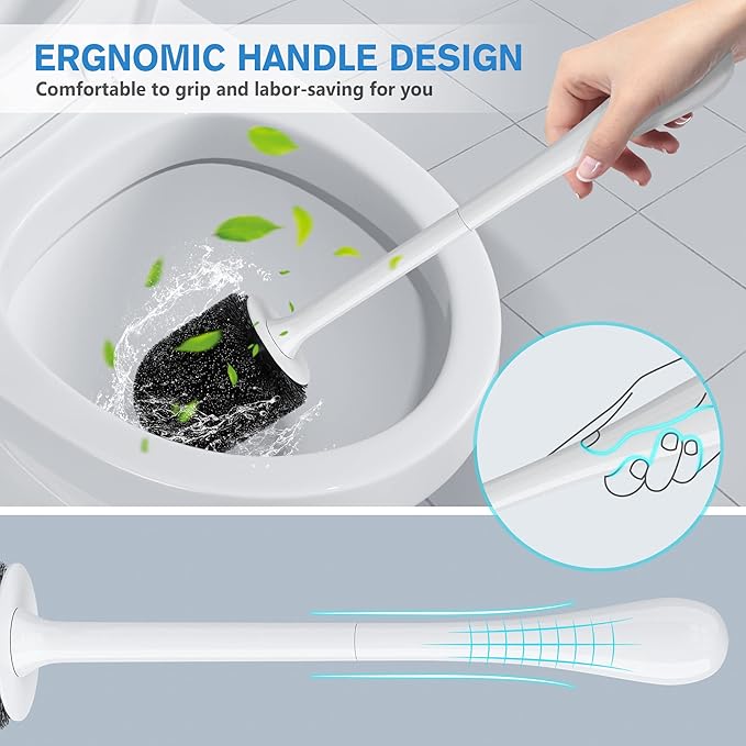 Toilet Brush and Holder, Toilet Bowl Brush with Ventilated Holder and Ergonomic Long Handle, Durable Bristles Toilet Scrubber Set for Bathroom Cleaning