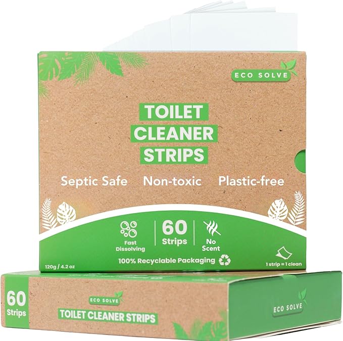 Toilet Bowl Cleaner Strips 60 Count, Unscented Eco-friendly, Non-toxic, Septic Safe, Removes Odors & Stains, Plastic-free, Natural Toilet Bowl Cleaner for Quick and Easy Cleaning
