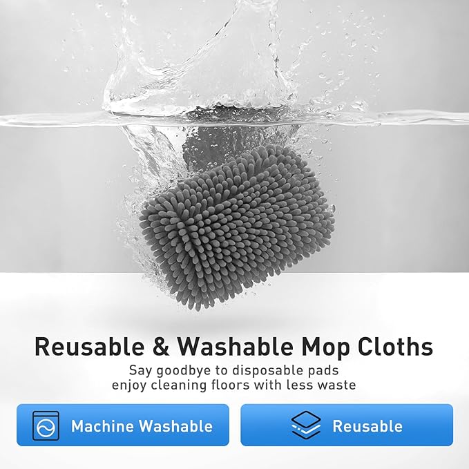 6PCS Reusable Mop Pads Fit for Flat Mops, Chenille Mop Refill Pads Washable Mop Covers, Household Replacement Mop Pads Wet & Dry Sweeping Cloths Mopping Pad Refills for Hardwood Floor Cleaning (Gray)