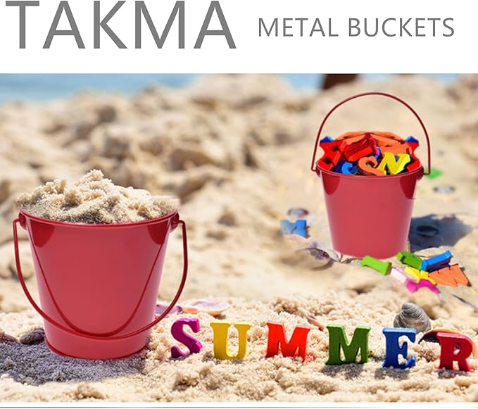 Colored Metal Buckets with Handle, 6 Pack 5.91 Inch Galvanized Iron Pail Bucket for Kids,Classroom,Crafts,and Party Favors (Red)