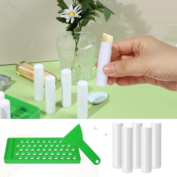 Lip Balm Crafting Kit, 50 Pieces Empty Lipsticks Filling Tubes Mold Handmade Set Pallet with Scraper, Lip Balm Tubes with Filling Tray and Spatula for Women Girl Cosmetics Makeup, White