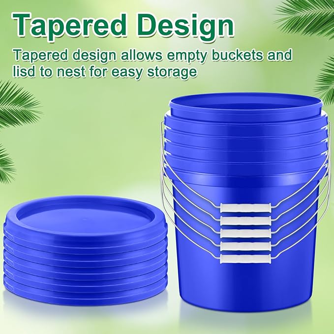 Tioncy 10 Pcs 2 Gallon Plastic Bucket with Lid Heavy Duty 2 Gallon Bucket Pail with Lid Handle for Storage Container Home Household Cleaning(Blue)