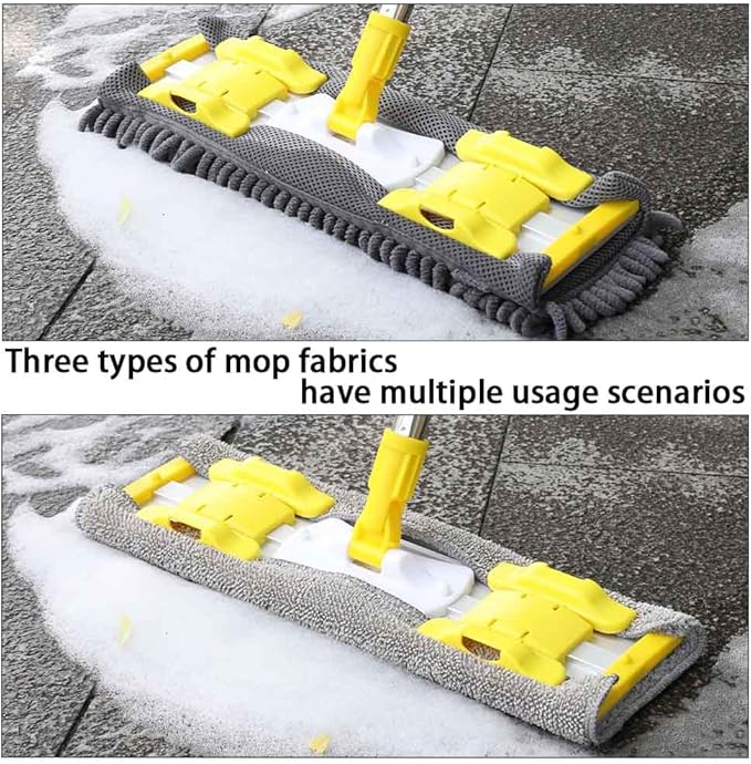 Flat Dust Mop for Floor Cleaning with Microfiber & Chenille Washable Pads and 1 Dirt Removal Scrubber,Wet&Dry Floor Mop with Adjustable Long Handle for Home,Hardwood,Laminate,Tile,Marble