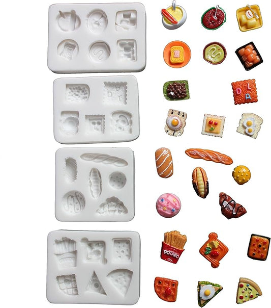 Lovely Small Items Silicone Fondant Molds Set For Cake Topper, Gumpaste, Candy & Chocolate, Polymer Clay and More (Rectangle Food Items)