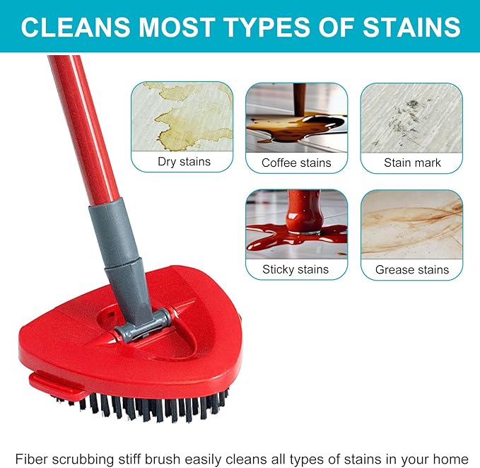 Spin Mop Replace Head, Base, Mop Handle Replacement for OCedar EasyWring 1 Tank System - Include 2 Microfiber Mop Head Replacement, 1 Sturdy Iron 30-58" Mop Handle, Head Cover and Scrubber