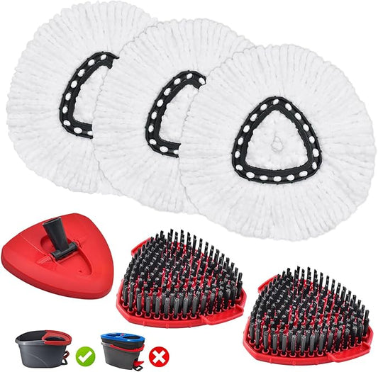 Mop Heads Replacements for Ocedar, Mop Replace Head for O Cedar EasyWring 1-Tank Spin Mop, 6 Mop Heads Include 3 Microfiber Mop Refills, 2 Upgrade Scrubber Mop Head, 1 Mop Base for O-Cedar Mop