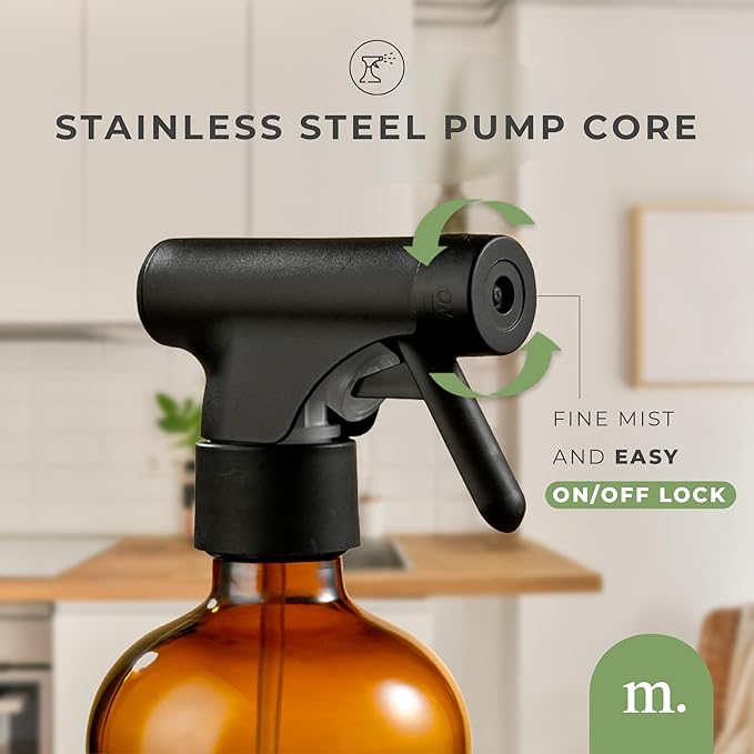 MaisoNovo Glass Spray Bottle - 16.9 fl oz Amber x 1 with 16 Labels