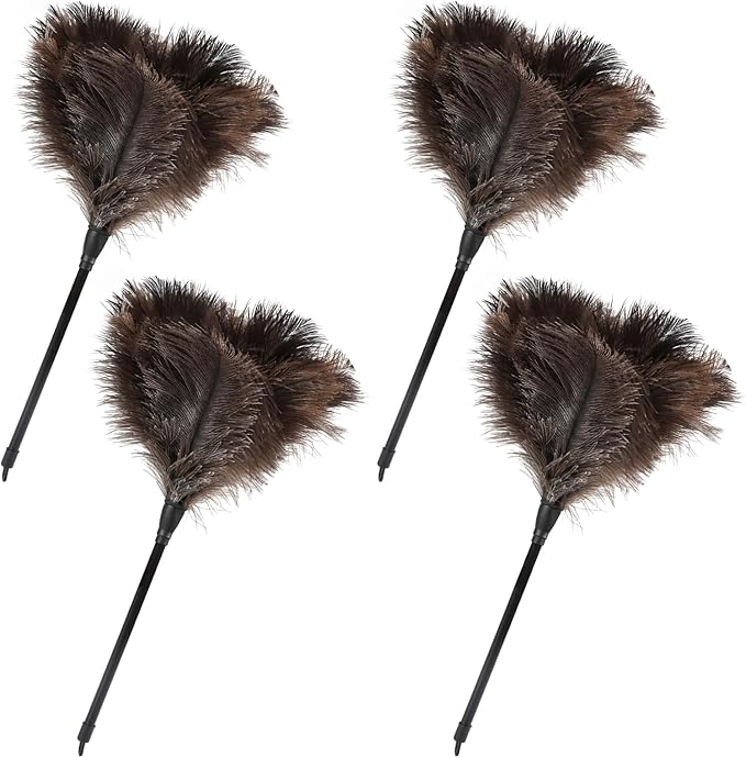 Ostrich Feather Duster-14.9 Inch Mini Natural Feathers Dusters with Plastic Handle Reusable Handheld for Cleaning Supplies Home Car Office(4pcs)