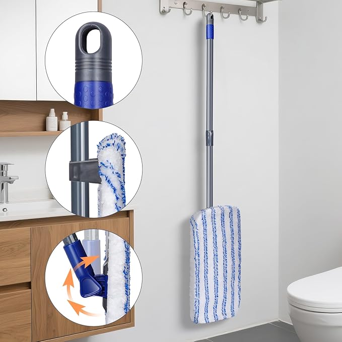 MASTERTOP Microfibre Flat Mop, Extended Wet Dry Large Floor Mop with 5 Reusable Pads & Telescopic Handle, Dust Mops for Laminate Wooden Hard Floor Vinyl Tile Floors Cleaning - Send 1 Cleaning Scraper