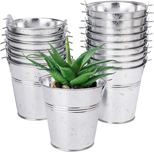 15 Pack 4.72 x 5.16 Inch Metal Mini Buckets with Handles, Galvanized, Tin, Small, Party Favors, Crafts, Garden & Beach