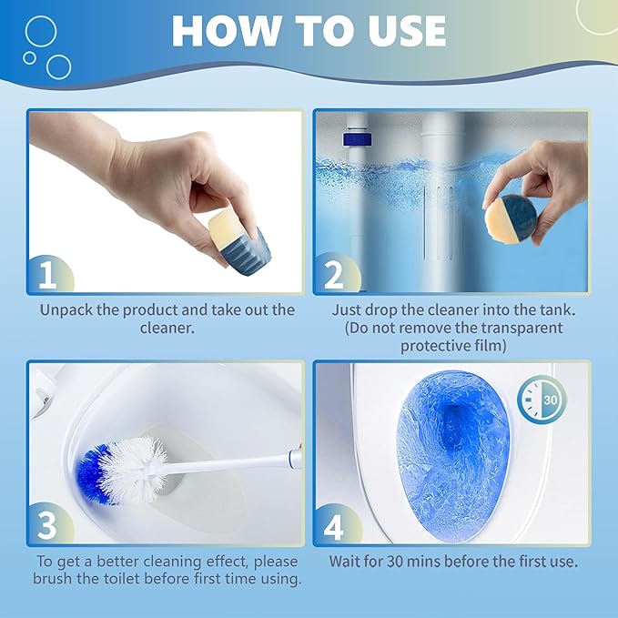 Toilet Bowl Cleaner Tablets, Automatic Toilet Bowl Cleaners, Long-Lasting Toilet Tabs Drop in Tank for Deodorizing & Descaling, Blue & Yellow, 12 Packs