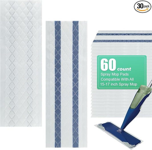 60 Pack Deep Cleaning Pad for All Type of 15''-17'' Spray Flat Mop,Compatible with Bona，Rubbermaid，Turbo，Norwex.Disposable Pad for Bona Family of Mops, Replacement Mopping Pad for Floor Cleaning