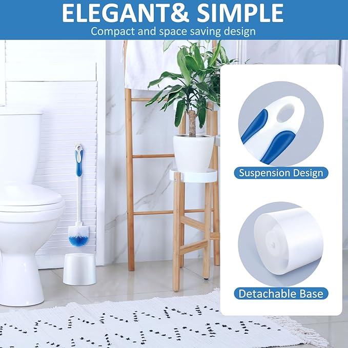 Tioncy 6 Pack 14.96 Inches Toilet Brush with Holder Toilet Bowl Brush and Caddy Set Stiff Bristles Scrubber for Bathroom Cleaning Supplies (Blue,White)
