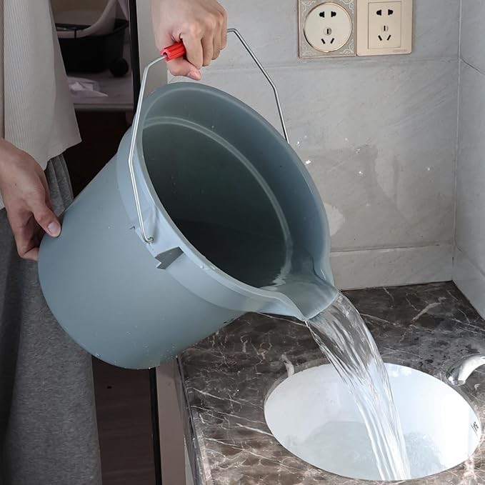 6-Pack Plastic Round Bucket with Handle, 14 Quart Cleaning Bucket, Utility Pail with Pour Spout, Grey