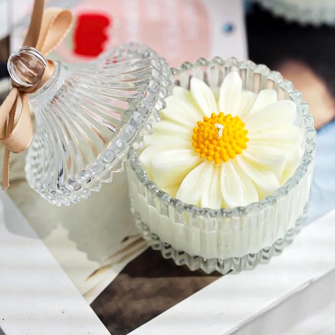 4 Pcs Daisy Flower Silicone Molds for Candles, 3D Flower Fondant Chocolate Cake Cupcake Topper Decoration Mold, DIY Tealight Candle Soap Wax Epoxy Resin Concrete Casting Polymer Clay Craft