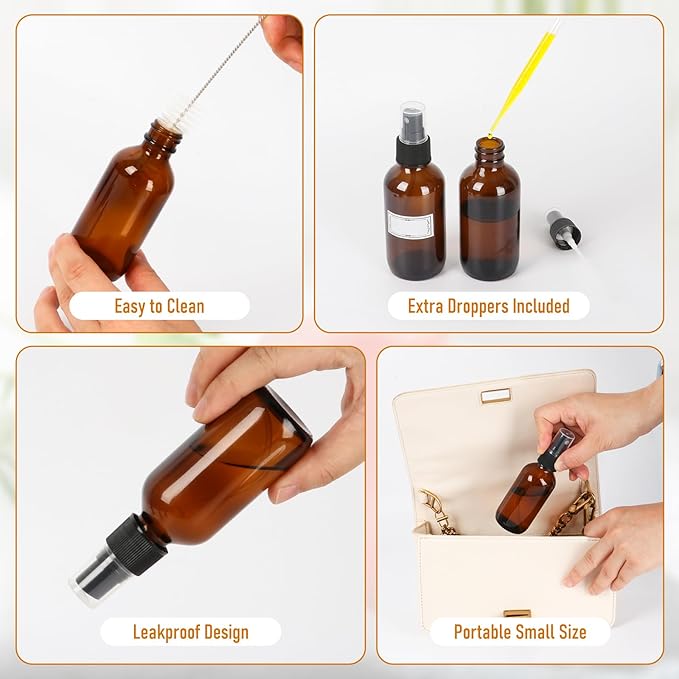 2 oz Glass Spray Bottles with Fine Mist Sprayer 2Pack, 60ml Small Amber Glass Spray Bottles 2 oz for Perfumes,Cleaning Products,Pet Spray (2fl.oz, Set of 2)