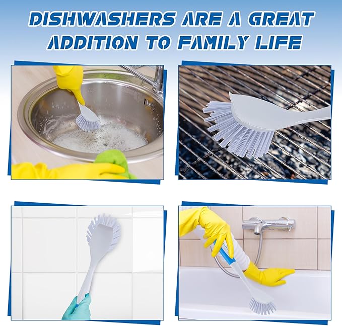 Hsei 30 Pcs Blue Kitchen Scrub Dish Brush Bulk with 11 Inch Handle Cleaning Dish Scrubber with Stiff Bristles Washing Scrub Brushes for Housekeeping for Pots and Pans, Kitchen Sink