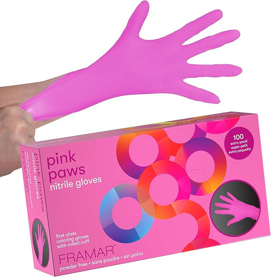 FRAMAR Pink Gloves Disposable Latex Free XS – Pink Nitrile Gloves XS, Nitrile Glove For Hair Dye, Salon, Cleaning, Tattoo, Food Prep, Non Latex Rubber, Extra Durable – 100 Pack