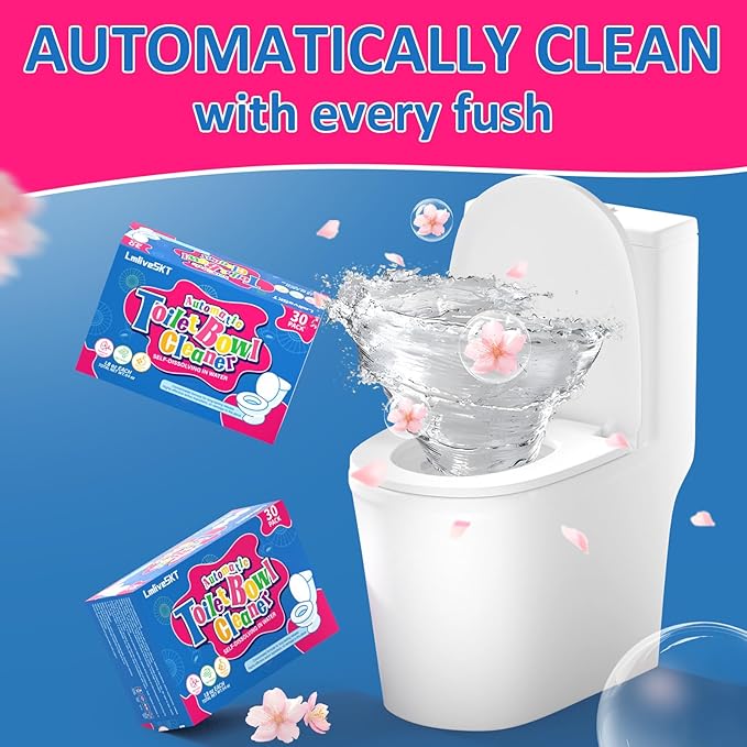 Automatic Toilet Bowl Cleaner Tablets, 30-Pack Long-Lasting Toilet Tank Cleaner for Bathroom, Blue Water Freshener, Prevents Stains & Odor, Safe for All Toilets (30, Blue and green)