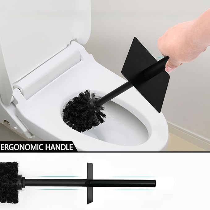 Black Line Design Resin Toilet Bowl Holder and Brush Set, Stylish Bathroom Cleaning Tool with Durable Bristles, Compact and Functional