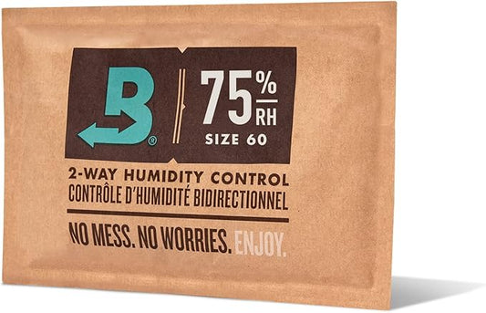 Boveda 75% Two-Way Humidity Control Pack for Storing Up to 25 Items – Size 60 – Single – Fix Major Moisture Loss in Non-Plastic Humidifier Boxes – Moisture Absorber – Humidifier– Individually Wrapped